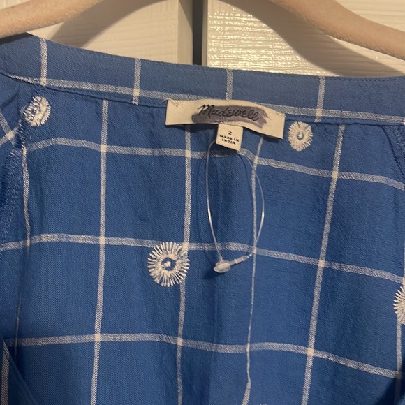 Madewell embroidered puff short sleeve crop top in windowpane size 2  NEW - Picture 3 of 9